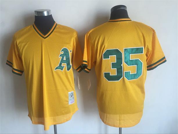 MLB Oakland Athletics #35 Pullover Throwback Yellow Jersey