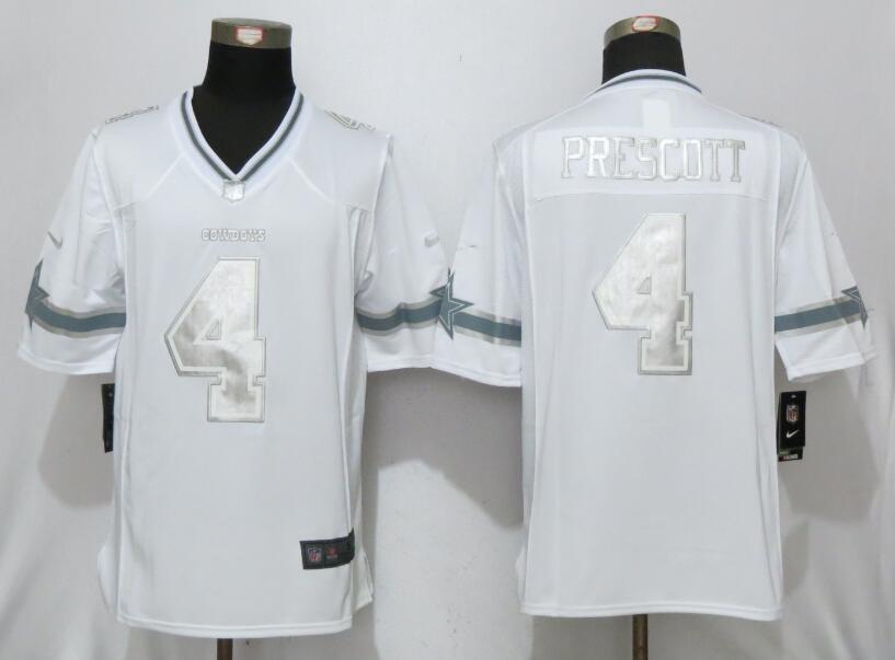 New Nike Dallas Cowboys 4 Prescott Platinum White Limited Jerseys  