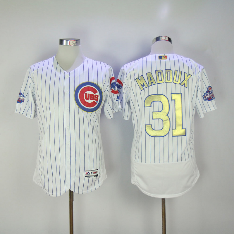 MLB Majestic Chicago Cubs #31 Maddux Gold Program White Flex Base Elite Jersey 