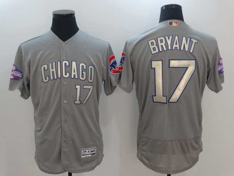 MLB Chicago Cubs #17 Bryant Grey Gold Number Elite Jersey