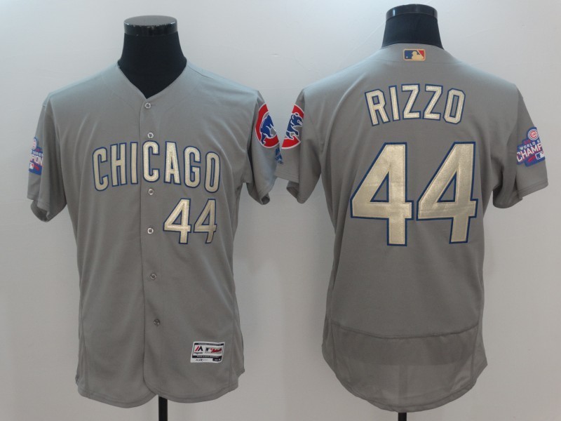 MLB Chicago Cubs #44 Rizzo Gold Number Grey Elite Jersey