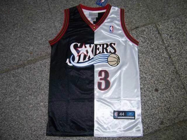 NBA Philadelphia 76ers #3 Iverson White Black Split Jersey