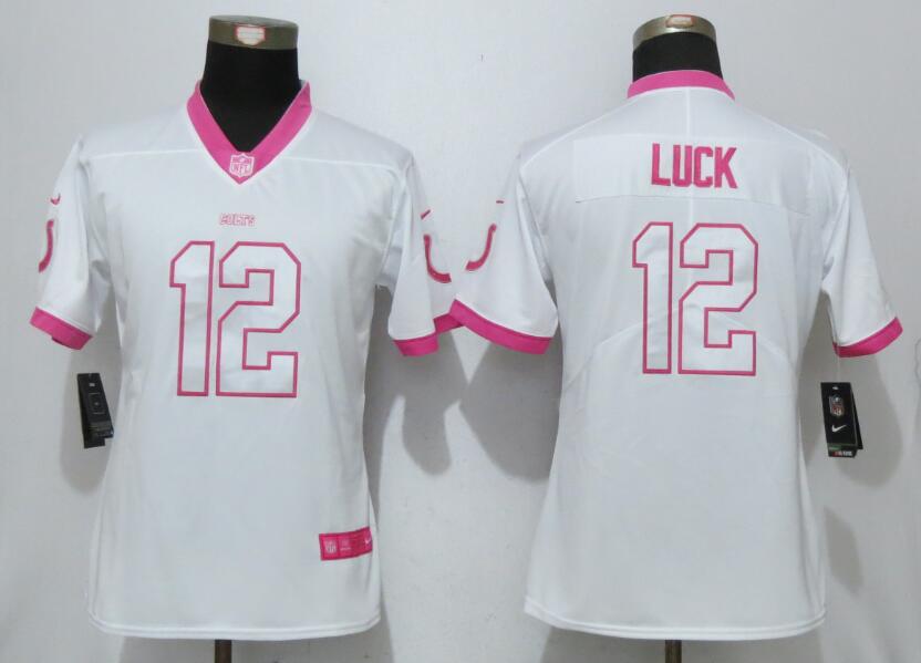 Women Nike Indianapolis Colts 12 Luck Matthews WhitePink WoMens Stitched NFL Elite Rush Fashion Jersey  