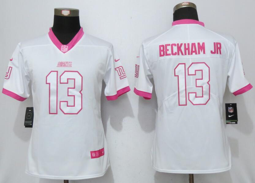 Women Nike York Giants 13 Beckham jr Matthews WhitePink WoMens Stitched NFL Elite Rush Fashion Jersey  