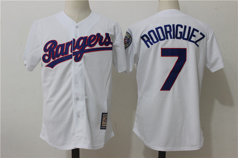 MLB Texas Rangers #7 Rodriguez White Throwback Jersey
