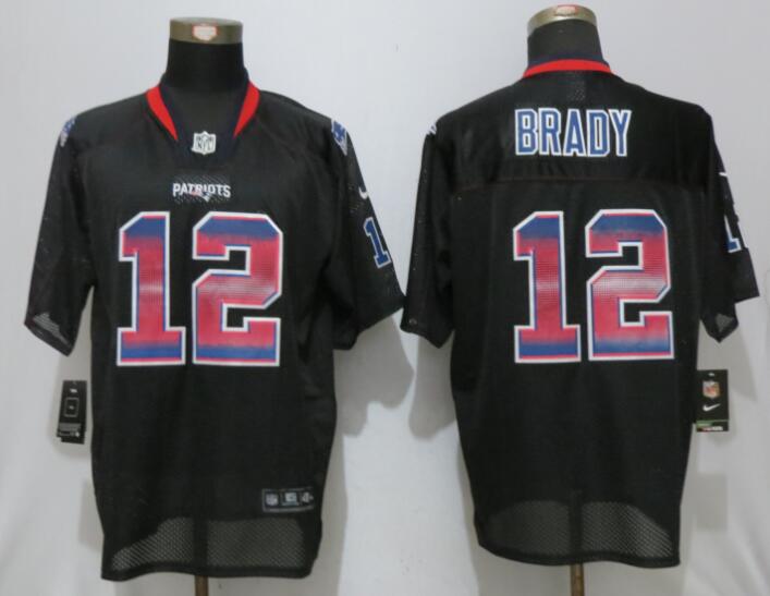 Nike New England Patriots 12 Brady Strobe Lights Out Black Elite Jerseys  