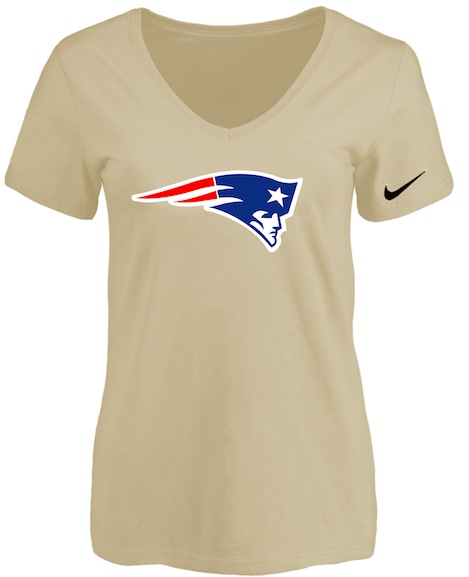 New England Patriots Beige Womens Logo V-neck T-Shirt