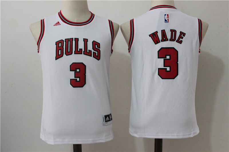 NBA Chicago Bulls #3 Wade White Kids Jersey