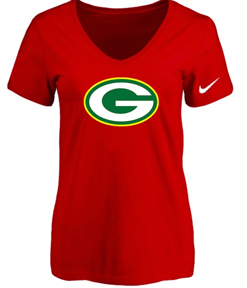 Green Bay Packers Red Womens Logo V-neck T-Shirt