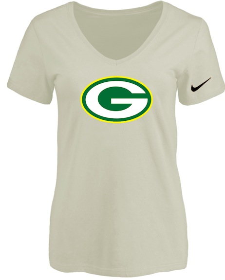 Green Bay Packers Cream Womens Logo V-neck T-Shirt