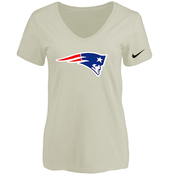 New England Patriots Cream Womens Logo V-neck T-Shirt