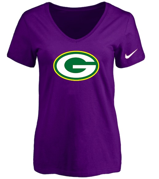 Green Bay Packers Purple Womens Logo V-neck T-Shirt