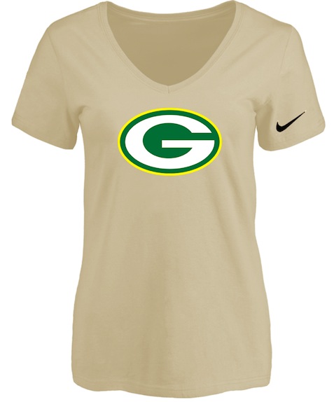 Green Bay Packers Beige Womens Logo V-neck T-Shirt