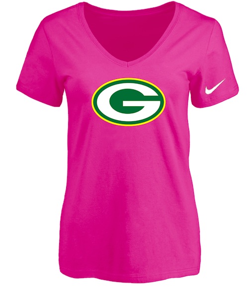 Green Bay Packers Peach Womens Logo V-neck T-Shirt