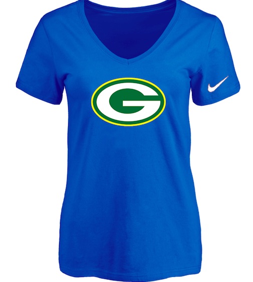 Green Bay Packers Blue Womens Logo V-neck T-Shirt