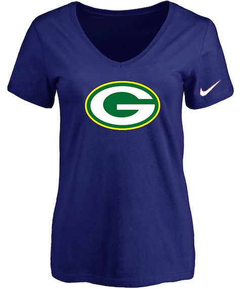 Green Bay Packers D.Blue Womens Logo V-neck T-Shirt