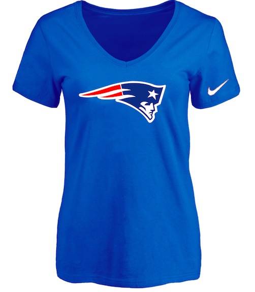 New England Patriots Blue Womens Logo V-neck T-Shirt
