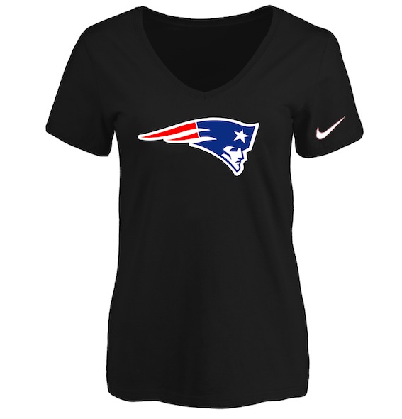 New England Patriots Black Womens Logo V-neck T-Shirt
