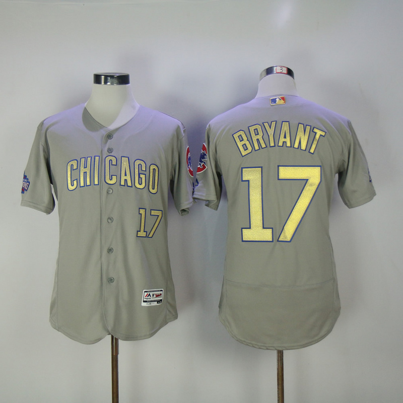 MLB Chicago Cubs #17 Bryant Gold Number Grey Elite Jersey