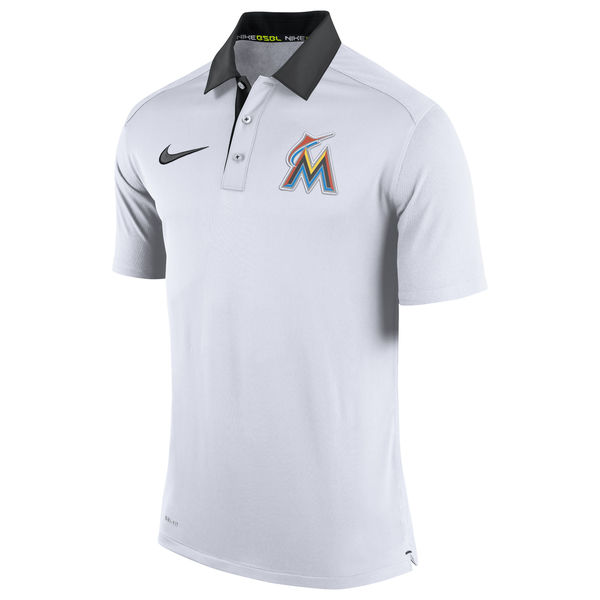 Mens Miami Marlins Nike White Authentic Collection Dri-FIT Elite Polo
