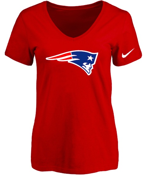New England Patriots Red Womens Logo V-neck T-Shirt