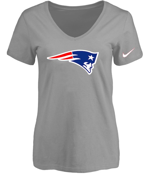 New England Patriots L.Grey Womens Logo V-neck T-Shirt