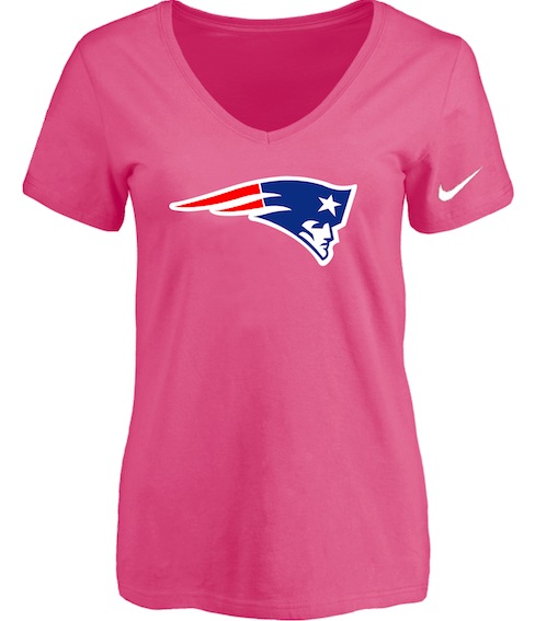 New England Patriots Pink Womens Logo V-neck T-Shirt