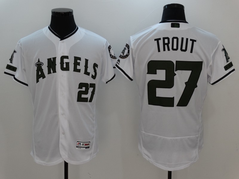 MLB Los Angeles Angels #27 Trout White Anniversary Elite Jersey