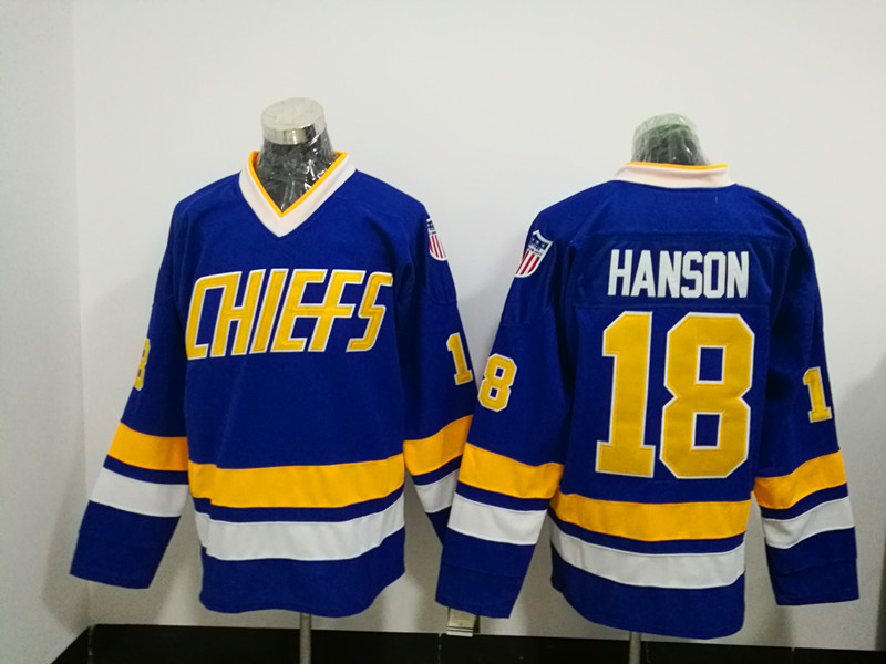 NHL Chiefs #18 Hanson Hockey Ice Winter Blue Jersey