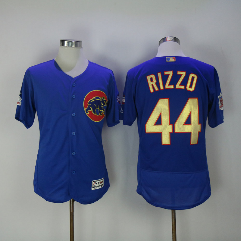 MLB Majestic Chicago Cubs #44 Rizzo Royal Blue World Series Champions Gold Elite Jersey