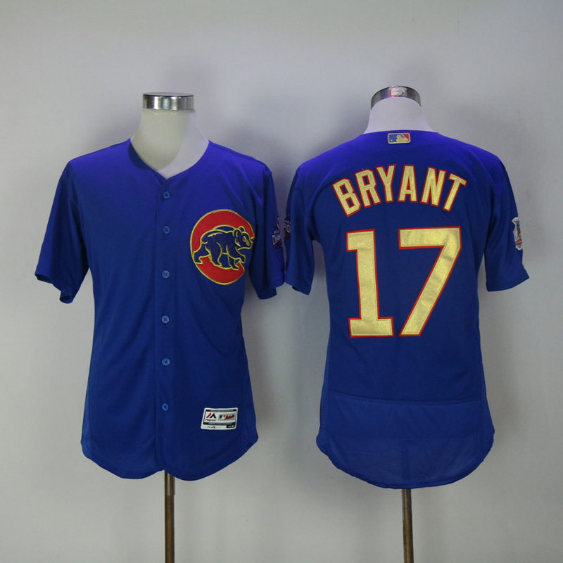 MLB Majestic Chicago Cubs #17 Bryant Royal Blue World Series Champions Gold Elite Jersey