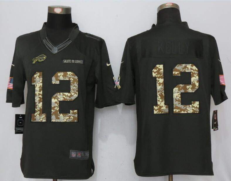 New Nike Buffalo Bills 12 Kelly Anthracite Salute To Service Limited Jersey