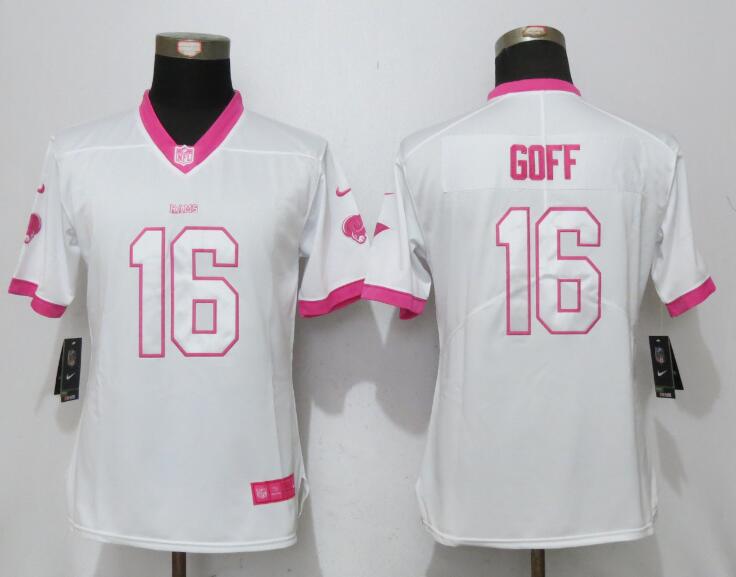 Women New Nike Los Angeles Rams #16 Goff Pink Rush Fashion Jersey