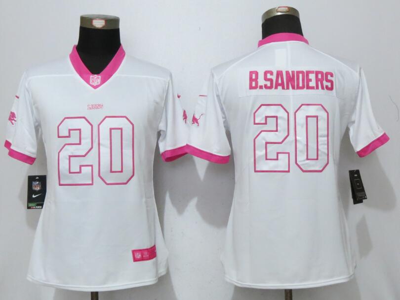 Women New Nike Detroit Lions 20 B.Sanders Pink NFL Elite Rush Fashion Jersey