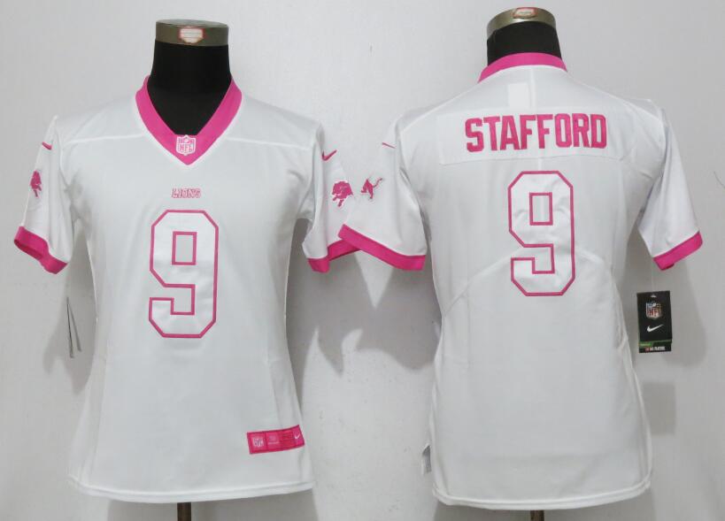 Women New Nike Detroit Lions #9 Stafford Pink Rush Fashion Jersey  