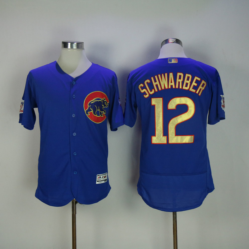 MLB Chicago Cubs #12 Schwarber Blue Gold Champion Elite Jersey