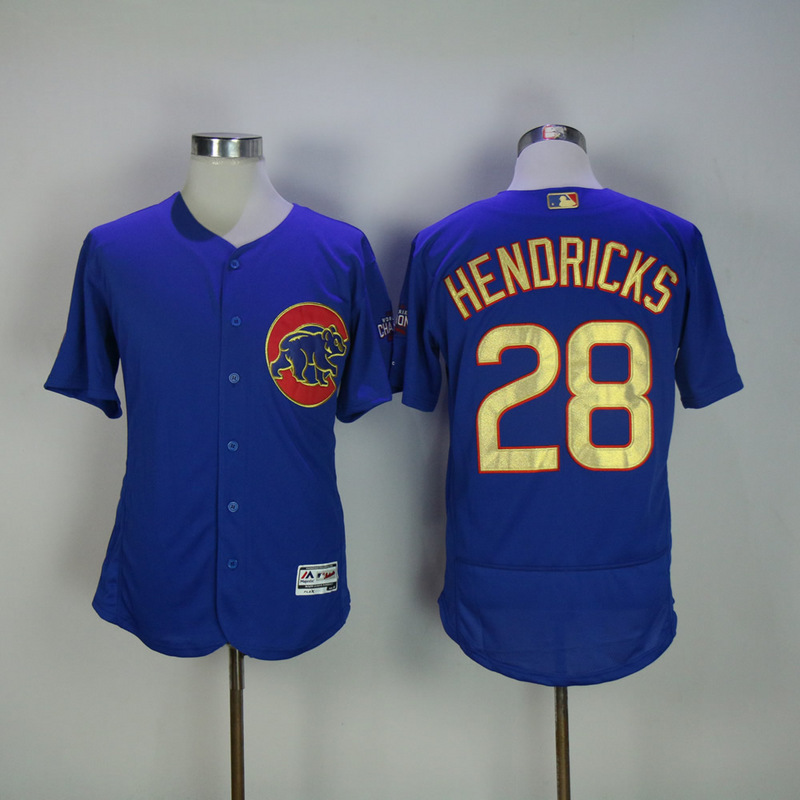 MLB Chicago Cubs #28 Hendricks Blue Gold Champion Elite Jersey