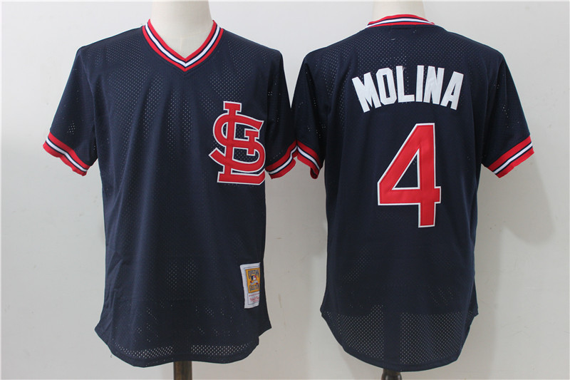 MLB St. Louis Cardinals #4 Molina Blue Throwback Jersey