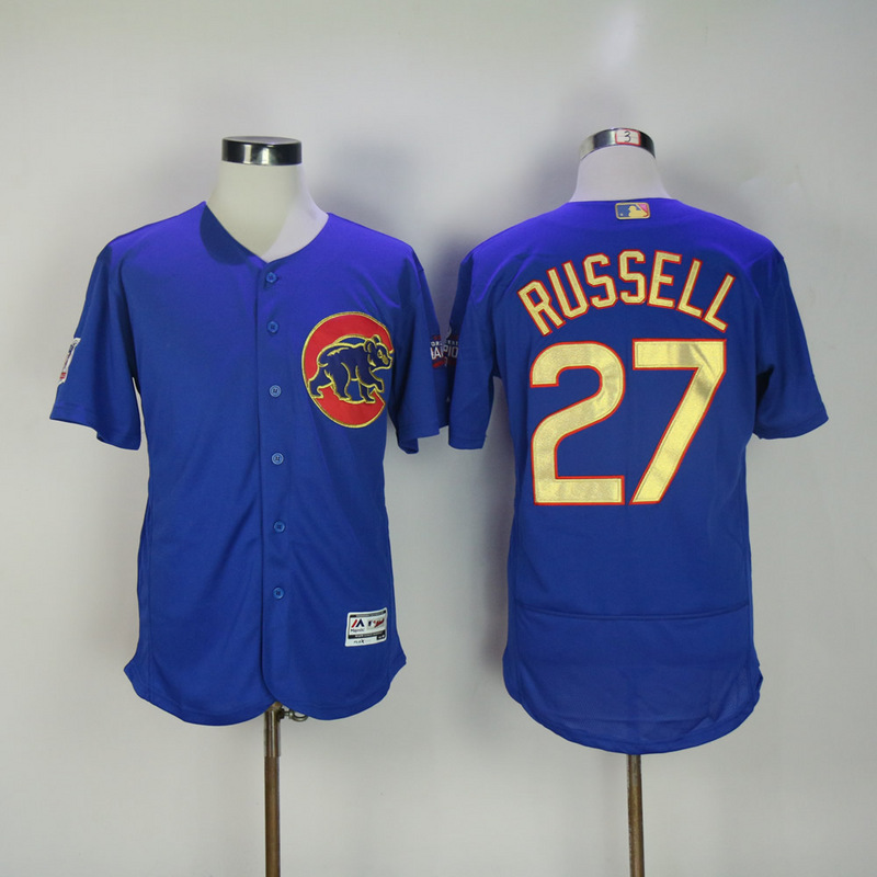MLB Chicago Cubs #27 Russell Blue Gold Champion Elite Jersey