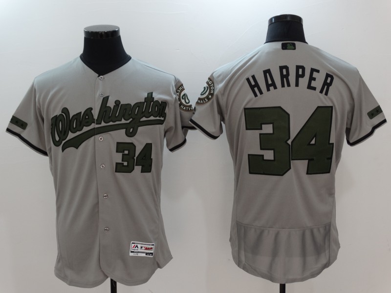 MLB Washington Nationals #34 Harper Memorial Day Grey Elite Jersey