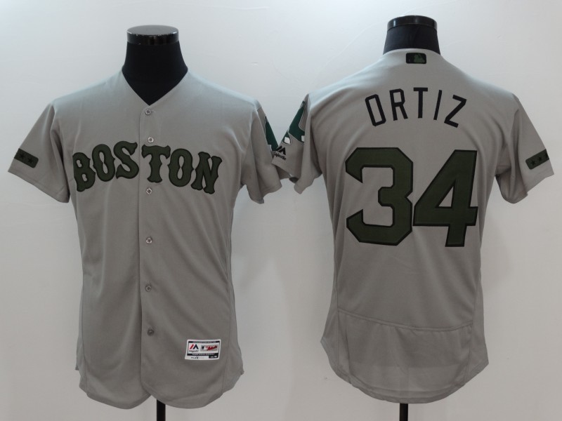 MLB Boston Red Sox #34 Ortiz Memorial Day Grey Elite Jersey