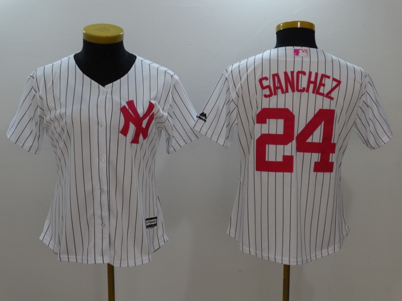 Womens MLB New York Yankees #24 Sanchez White Jersey