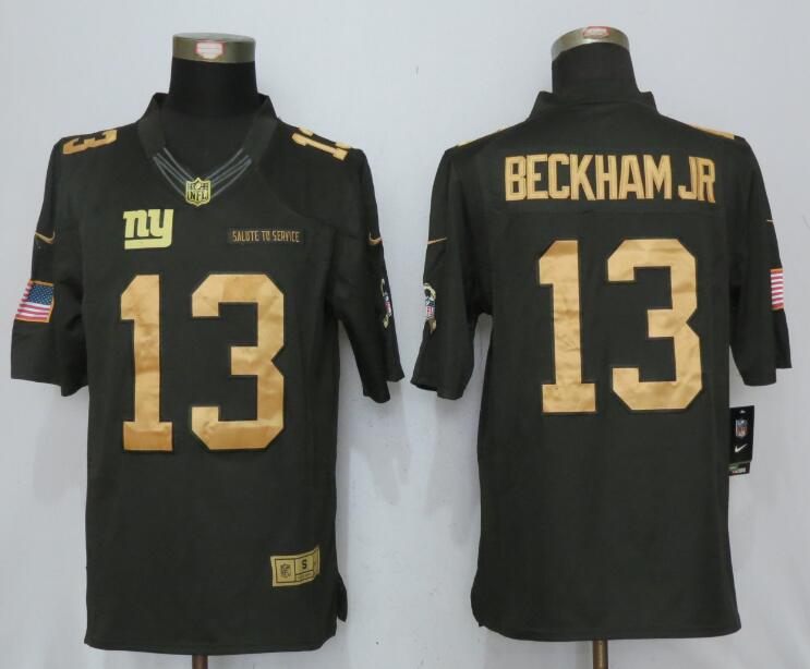 New Nike York Giants #13 Beckham jr Gold Anthracite Salute To Service Limited Jersey