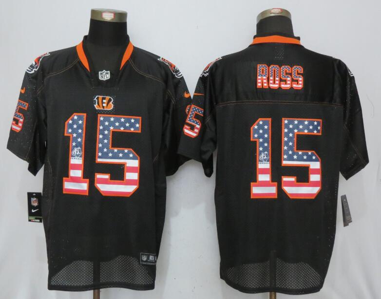 New Nike Cincinnati Bengals #15 Ross USA Flag Fashion Black Elite Jerseys  