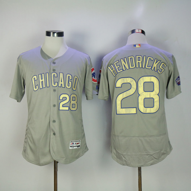 MLB Chicago Cubs #28 Hendricks Grey Gold Champion Elite Jersey
