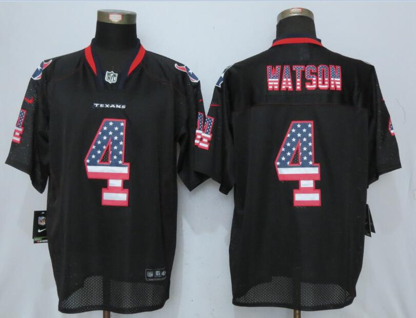 New Nike Houston Texans #4 Watson USA Flag Fashion Black Elite Jerseys  