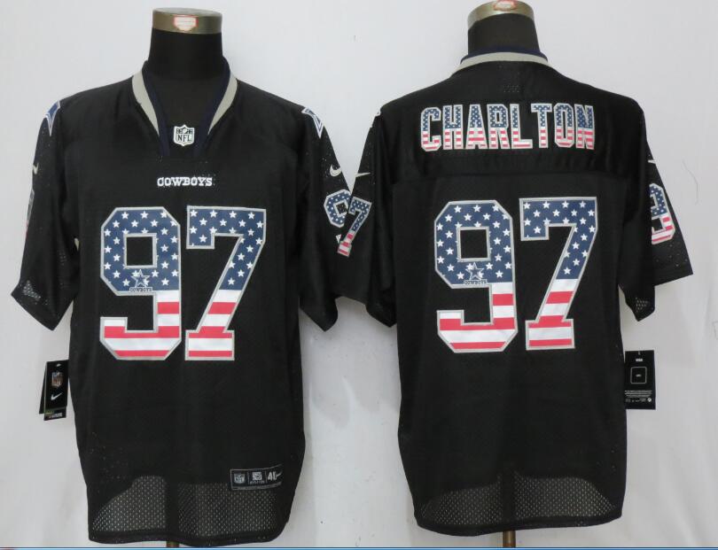 New Nike Dallas Cowboys #97 Charlton USA Flag Fashion Black Elite Jerseys  