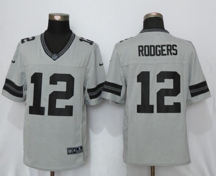 New Nike Green Bay Packers 12 Rodgers Gridiron Gray II Limited Jersey 