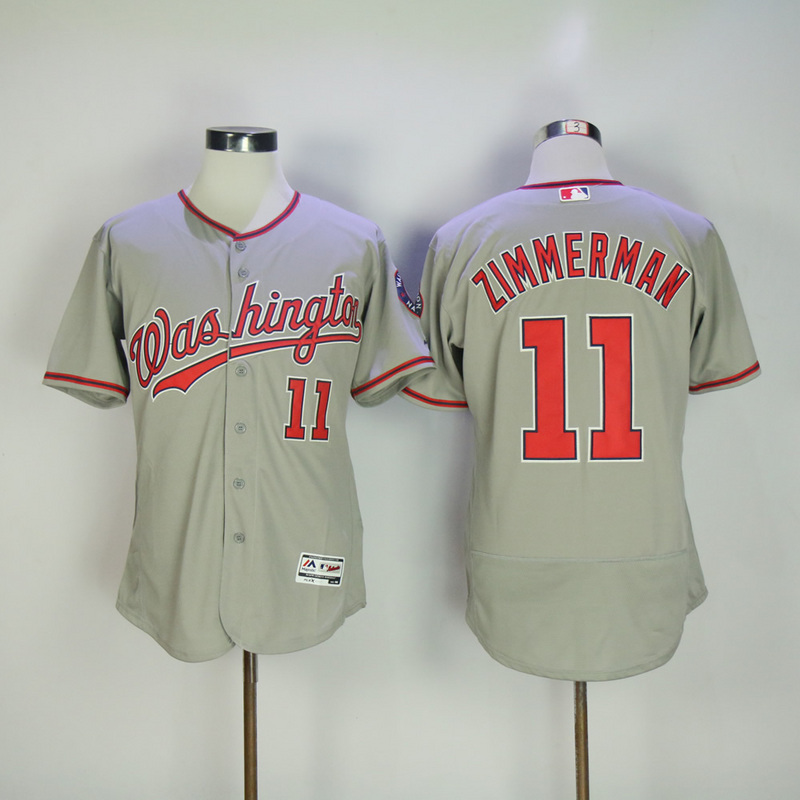 MLB Washington Nationals #11 Zimmerman Grey Elite Jersey