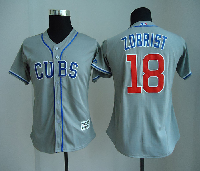 MLB Chicago Cubs #18 Zobrist Grey Womens Jersey